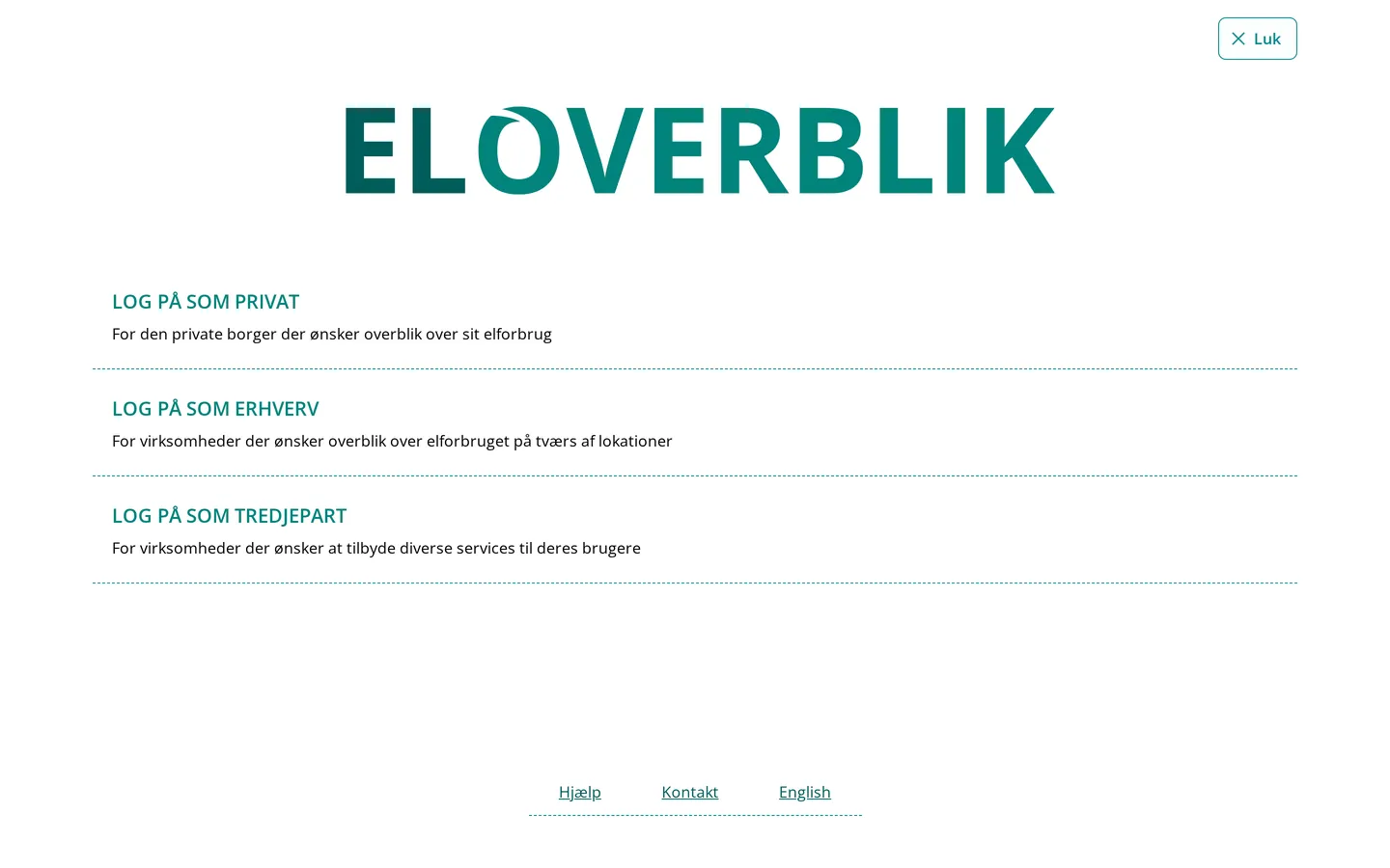 The choice between logging in as a private person, a business or a third party; “Log på som privat” is highlighted